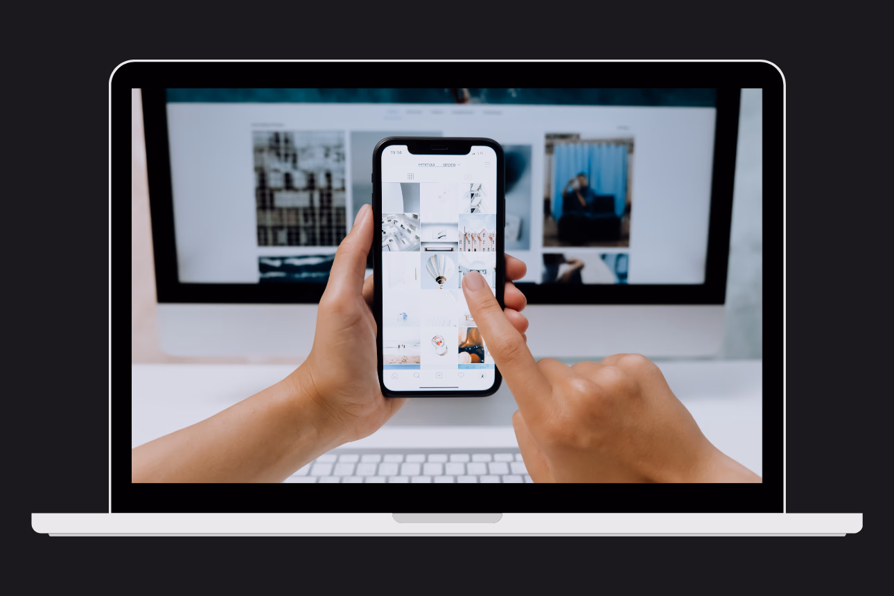 Screens showing phone, tablet and desktop views of our website